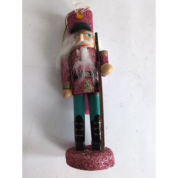 Vtg Set of 4 Glitter Nutcracker Soldier Christmas Ornaments 5 1/4" Wood - Picture 5 of 6